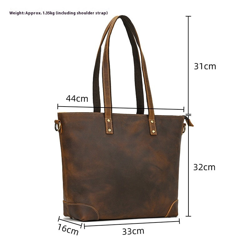 Crazy Horse Leather Tote Bag Large Capacity