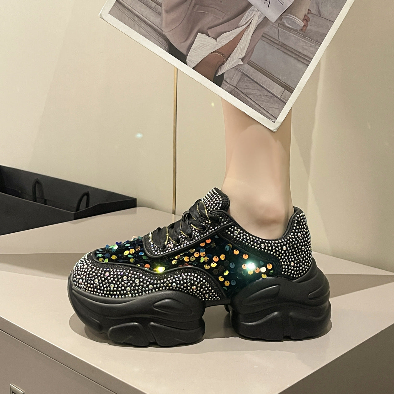 Breathable Platform Thin Colorful Sequined Women's Sports Shoes