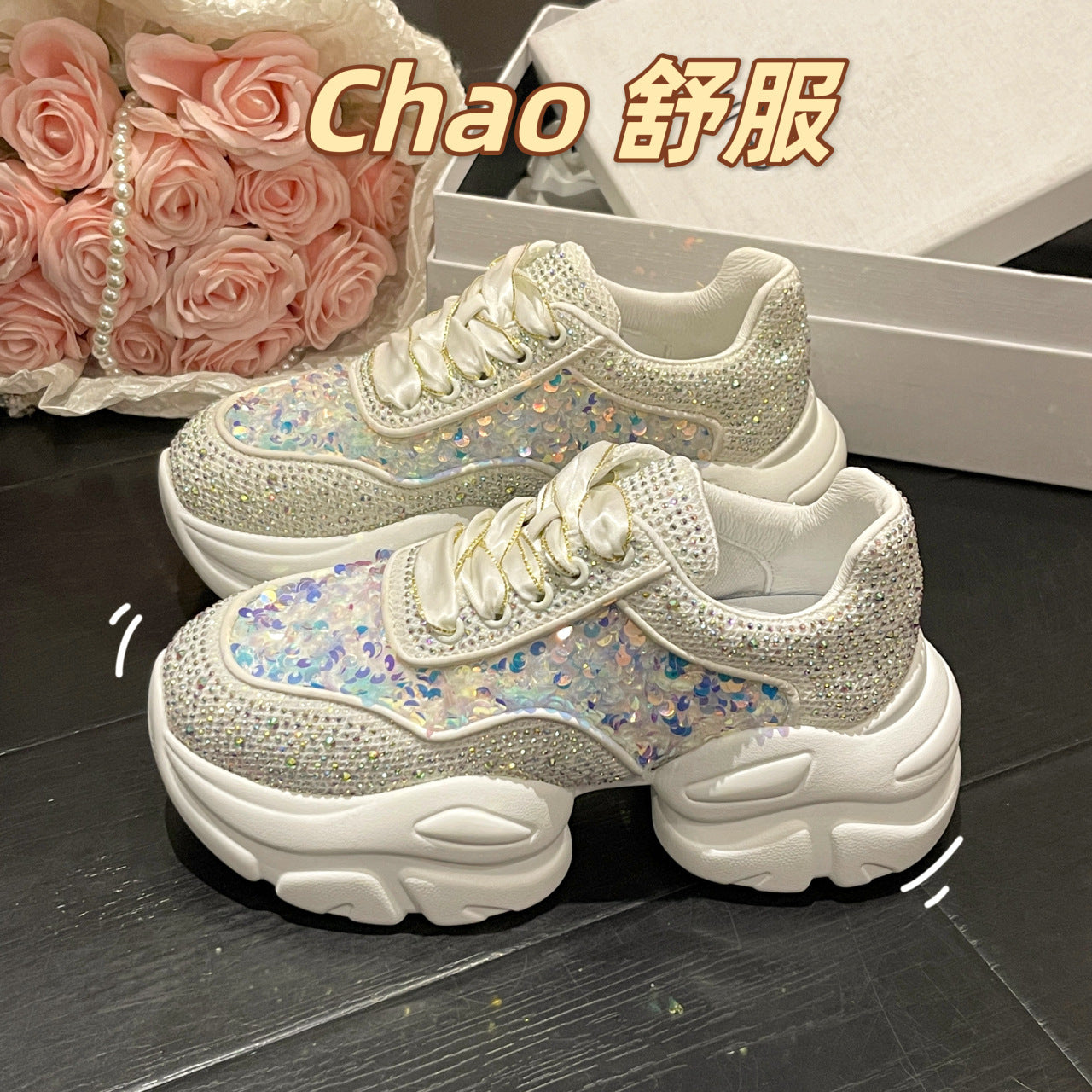 Breathable Platform Thin Colorful Sequined Women's Sports Shoes