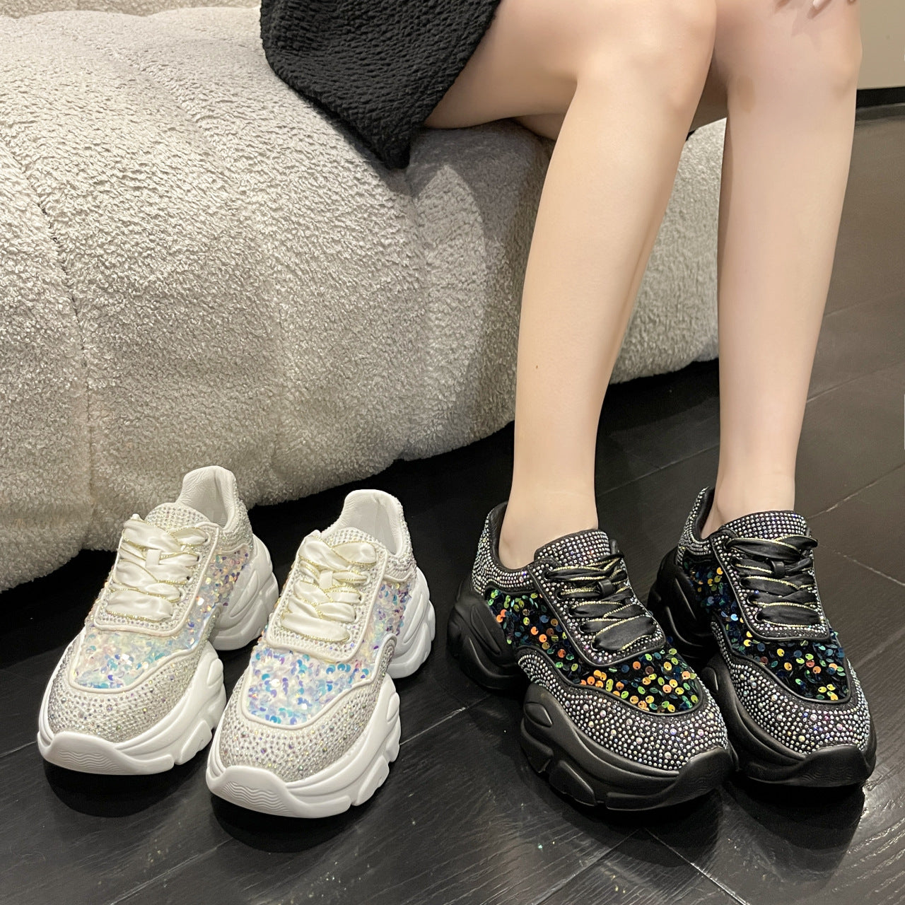 Breathable Platform Thin Colorful Sequined Women's Sports Shoes