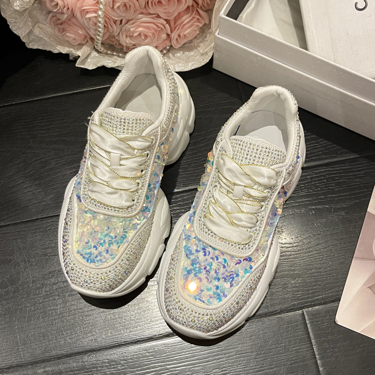 Breathable Platform Thin Colorful Sequined Women's Sports Shoes