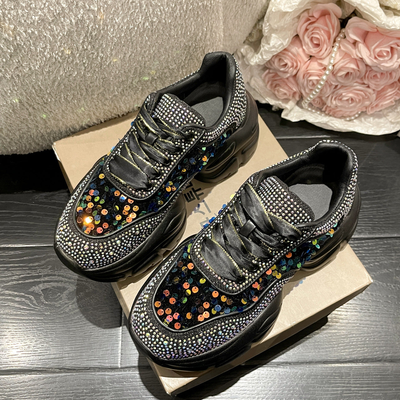 Breathable Platform Thin Colorful Sequined Women's Sports Shoes